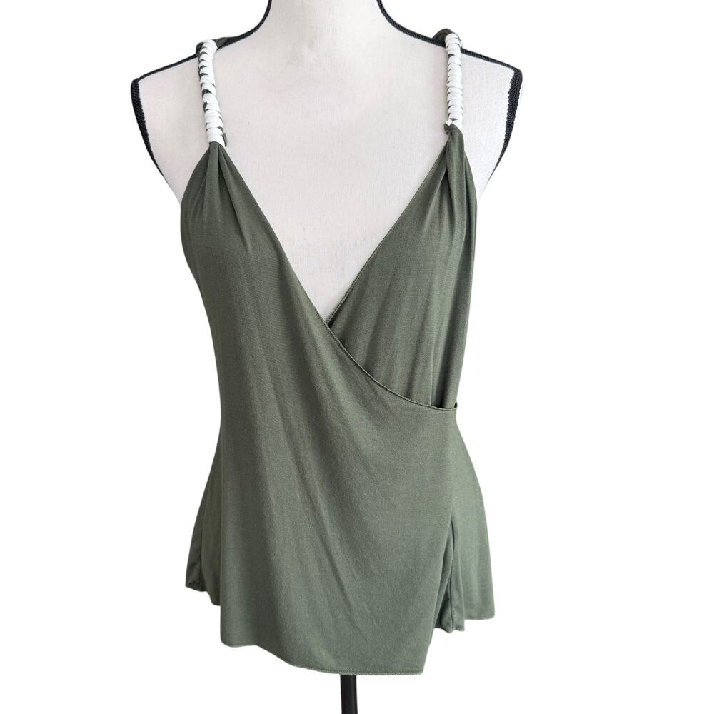 Patty Tank Top Split Back Olive Green Rope Straps Womens M